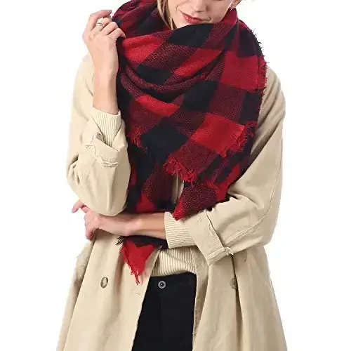 Zando Plaid Blanket Qalin Qishki Sharf Tartan Katta Hajmli O'ralgan Ro'mol Bosma yelka ro'mollari - 5