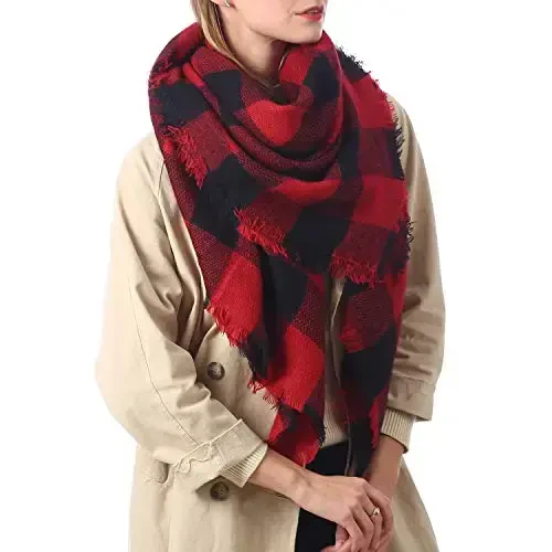 Zando Plaid Blanket Qalin Qishki Sharf Tartan Katta Hajmli O'ralgan Ro'mol Bosma yelka ro'mollari - 6