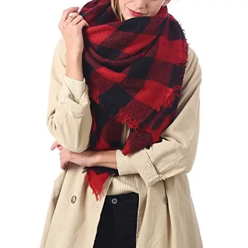 Zando Plaid Blanket Qalin Qishki Sharf Tartan Katta Hajmli O'ralgan Ro'mol Bosma yelka ro'mollari - 5