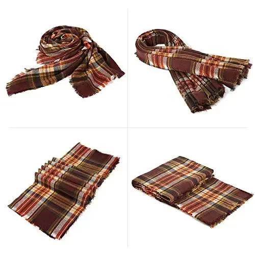 Zando Plaid Blanket Thick Winter Scarf Tartan Chunky Wrap Oversized Shawl Cape Scarves - MODAZONE (1)