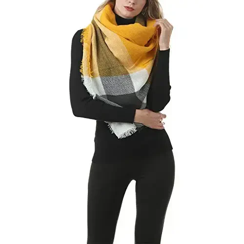 Zando Plaid Blanket Thick Winter Scarf Tartan Chunky Wrap Oversized Shawl Cape Scarves - 4