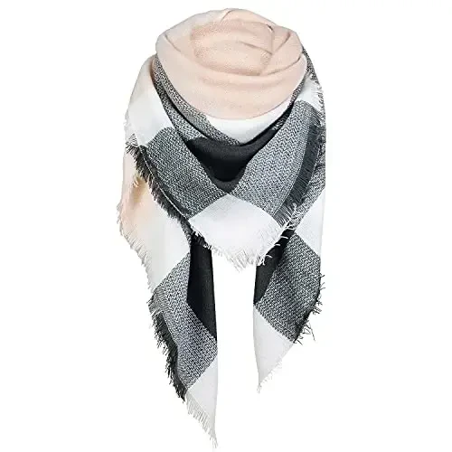 Zando Plaid Blanket Thick Winter Scarf Tartan Chunky Wrap Oversized Shawl Cape Scarves - 1