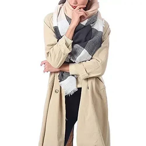 Zando Plaid Blanket Thick Winter Scarf Tartan Chunky Wrap Oversized Shawl Cape Scarves - 5