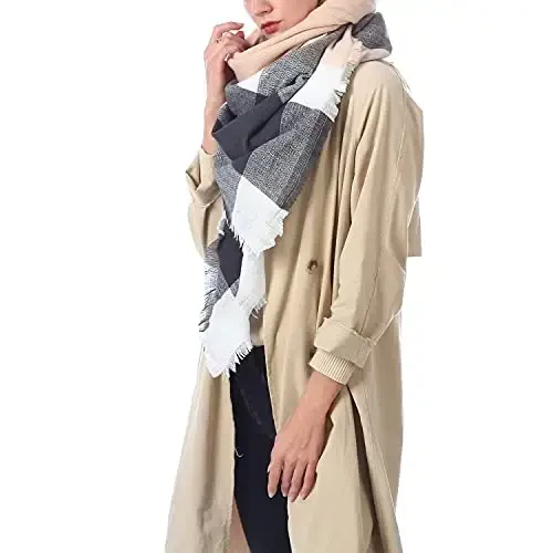 Zando Plaid Blanket Thick Winter Scarf Tartan Chunky Wrap Oversized Shawl Cape Scarves - 6