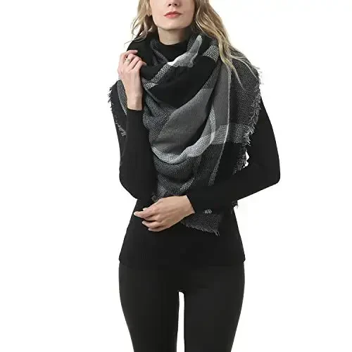 Zando Plaid Blanket Thick Winter Scarf Tartan Chunky Wrap Oversized Shawl Cape Scarves - 4