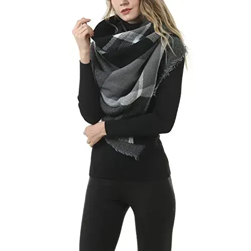 Zando Plaid Blanket Thick Winter Scarf Tartan Chunky Wrap Oversized Shawl Cape Scarves - 5