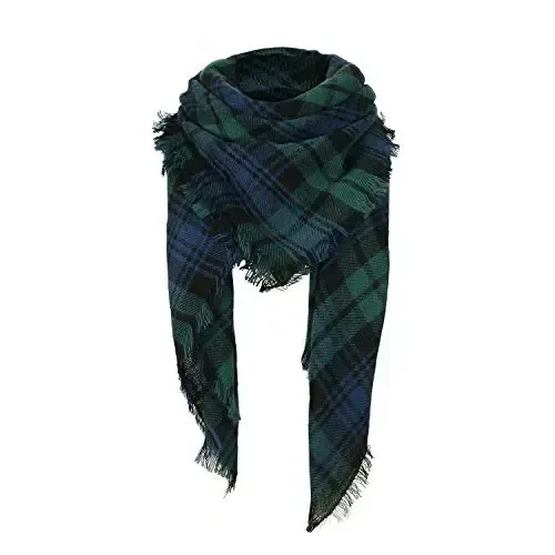 Zando Plaid Blanket Thick Winter Scarf Tartan Chunky Wrap Oversized Shawl Cape Scarves - 1