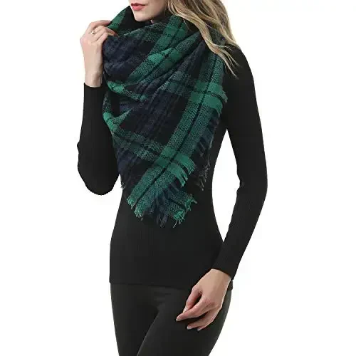 Zando Plaid Blanket Thick Winter Scarf Tartan Chunky Wrap Oversized Shawl Cape Scarves - 5