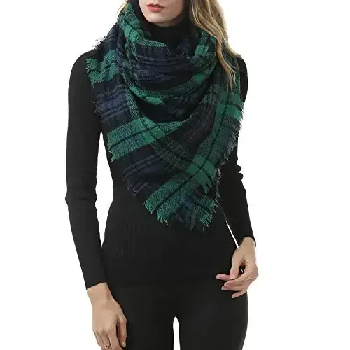 Zando Plaid Blanket Thick Winter Scarf Tartan Chunky Wrap Oversized Shawl Cape Scarves - 6