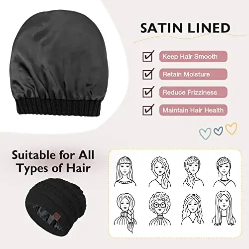 Zando Satin Lined Beanie for Women Men Teen - Slouchy Warm Winter Hat with Hair Protection Sleep Cancer Knit Skull Cap - Modazone