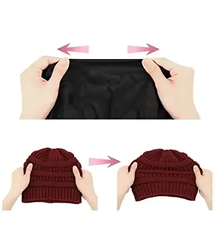 Zando Satin Lined Beanie for Women Men Teen - Slouchy Warm Winter Hat with Hair Protection Sleep Cancer Knit Skull Cap - 4