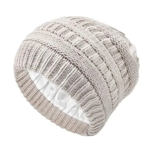 Zando Satin Lined Beanie for Women Men Teen - Slouchy Warm Winter Hat with Hair Protection Sleep Cancer Knit Skull Cap - 6