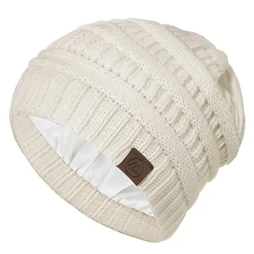 Zando Satin Lined Beanie for Women Men Teen - Slouchy Warm Winter Hat with Hair Protection Sleep Cancer Knit Skull Cap - 6