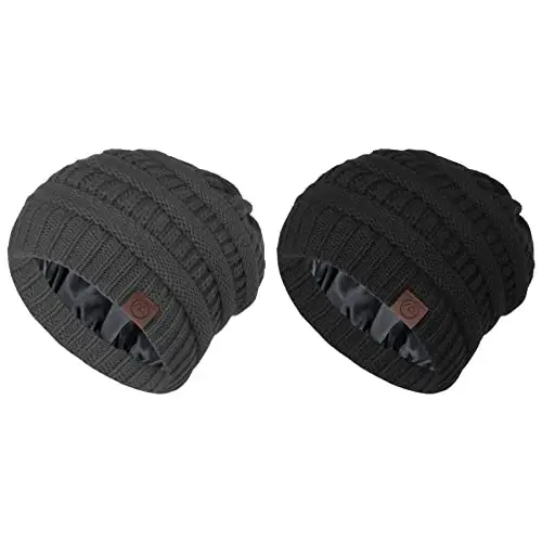 Zando Satin Lined Beanie for Women Men Teen - Slouchy Warm Winter Hat with Hair Protection Sleep Cancer Knit Skull Cap - 6