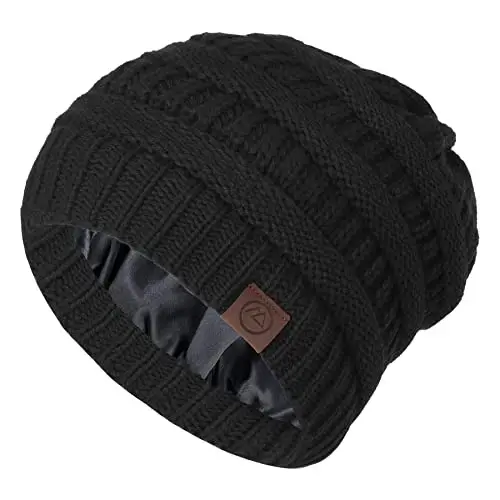 Zando Satin Lined Beanie for Women Men Teen - Slouchy Warm Winter Hat with Hair Protection Sleep Cancer Knit Skull Cap - 6