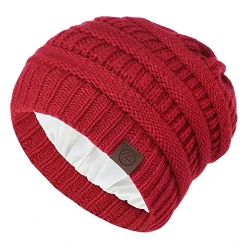 Zando Satin Lined Beanie for Women Men Teen - Slouchy Warm Winter Hat with Hair Protection Sleep Cancer Knit Skull Cap - 6