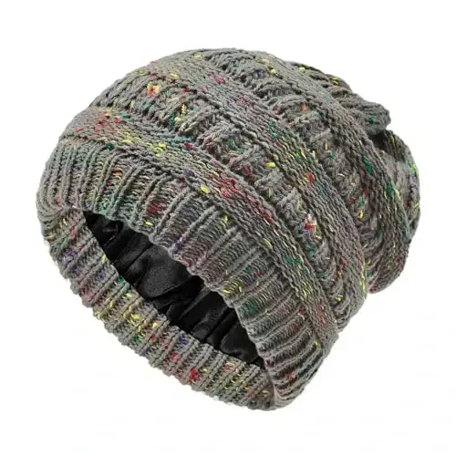 Zando Satin Lined Beanie for Women Men Teen - Slouchy Warm Winter Hat with Hair Protection Sleep Cancer Knit Skull Cap - 6