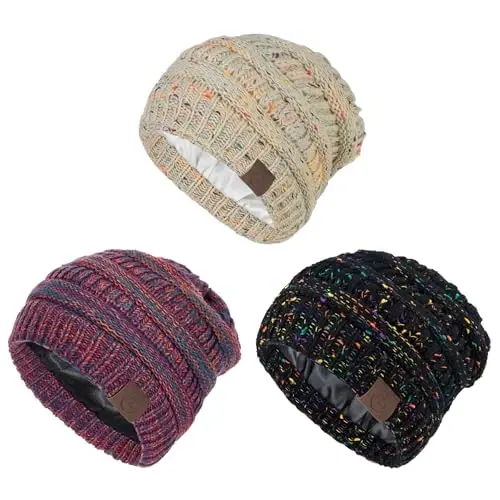 Zando Satin Lined Beanie for Women Men Teen - Slouchy Warm Winter Hat with Hair Protection Sleep Cancer Knit Skull Cap - 6