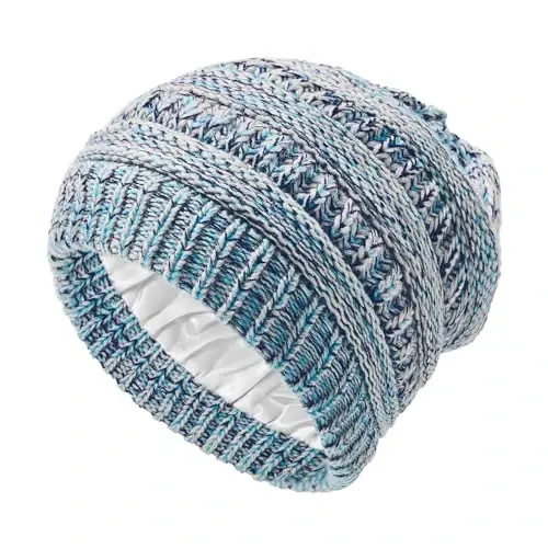 Zando Satin Lined Beanie for Women & Teens, Anti-Frizz Winter Hat | Hair Protection, Slouchy Style, High Elasticity, Chunky Knit & Windproof, Warm & Comfortable for Travel, Daily Wear - 1