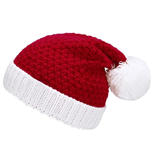 Zando Unisex Santa Hat Adult Christmas Beanie with Pom Christmas Hats for Women Men Knit Santa Beanie Christmas for Party Winter Slouchy Hat for Women Holiday Christmas Red Santa Hat One Size - 1