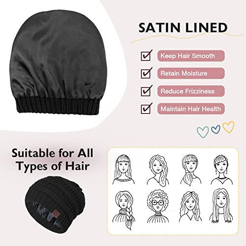 Zando Unisex Satin Lined Beanie for Women Men Cute Beanie Hat Winter Hats for Women Fashionable Skull Knit Hat Beanies Hats - 2