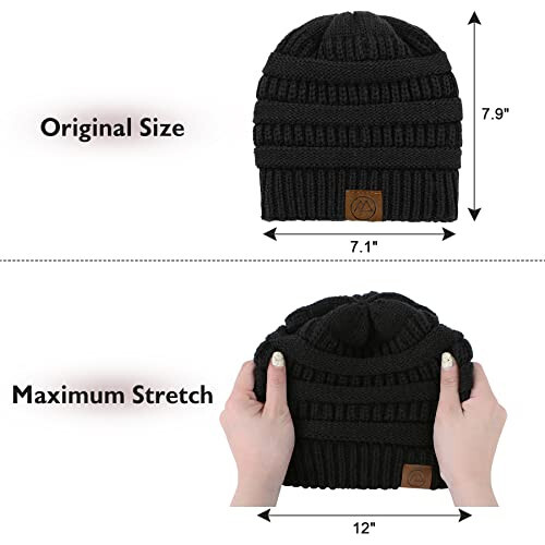 Zando Womens Beanie Hats for Women Men Satin Lined Beanie for Women Warm Winter Hats for Women Unisex Slouchy Beanies for Women Knit Beanie Thick Womens Beanies for Winter Black Yarn Beanie Hat - 4