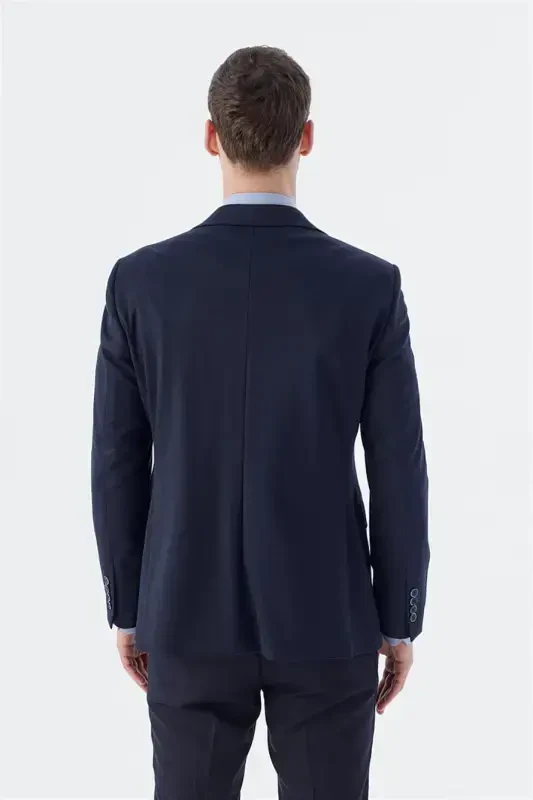 Занги кўк Slim Fit моно ёқа икки ёрилиш пиджак - 4