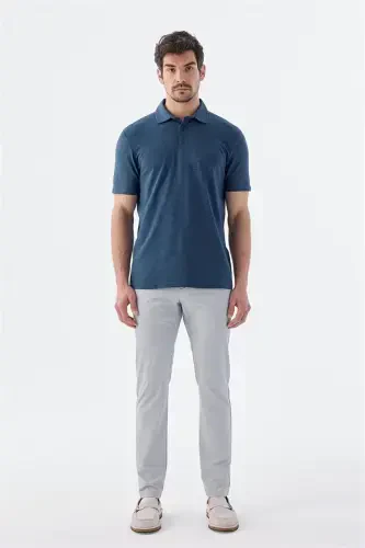 Занги лазур ранги тугмали Slim Fit поло футболка - Modazone (1)