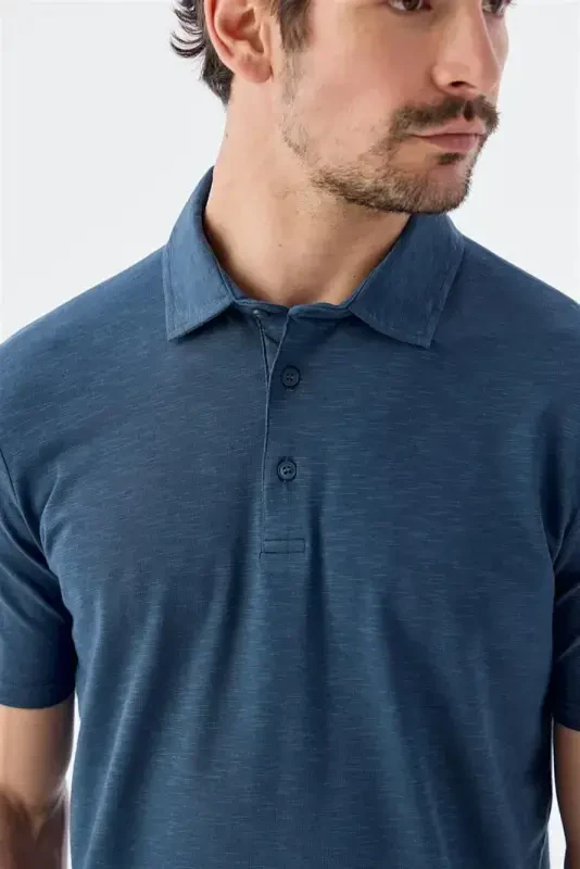 Занги лазур ранги тугмали Slim Fit поло футболка - 3