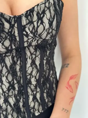 Zanjirli dantel korset, strapless bustier, shaffof zamonaviy top - bej rangda - BÜYÜKBEDENIZ (1)