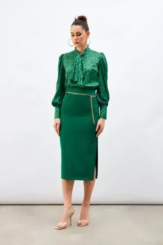 Zanjirli Kameral Kalem Yubka Zumrud - 3