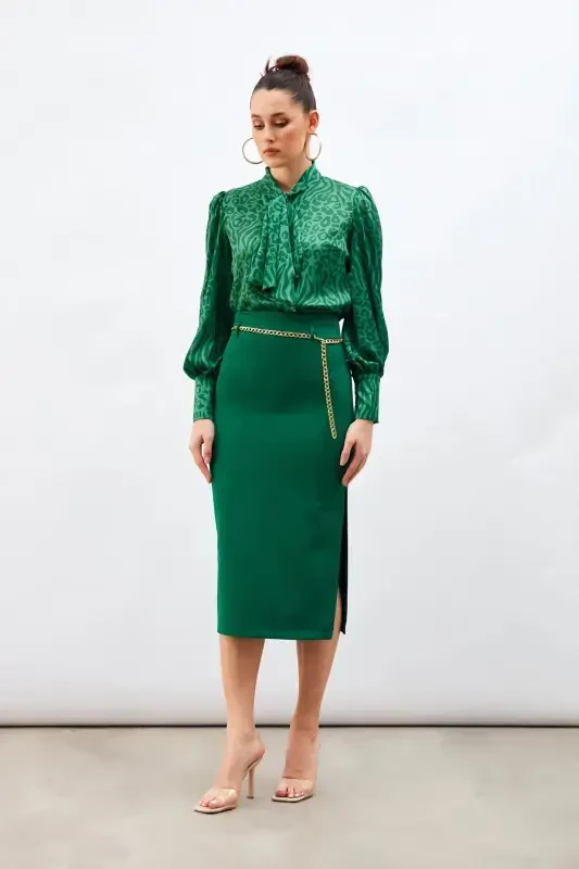 Zanjirli Kameral Kalem Yubka Zumrud - 3