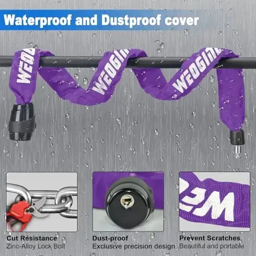 Zanjirli qulf, og'ir yukga mo'ljallangan o'g'irlikka qarshi zanjirli qulf, 2,72 fut xavfsizlik qulflari 3 kalit bilan, scooter, mototsikl, eshik, darvoza, panjara uchun suv o'tkazmaydigan qulf zanjiri - 4