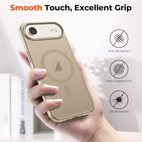 zapica Magnetic for iPhone Air Case, with [Tempered Glass Screen Protector] [Compatible with MagSafe] Translucent Matte Shockproof Anti-Scratch Phone Cover, Desert Gold - 6