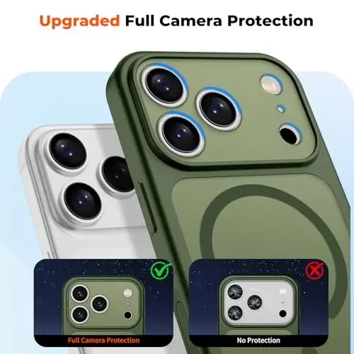 zapica Чехол MagSafe для iPhone 17 Pro Max, улучшенный [кнопка управления камерой] [полная защита камеры] [с 1 защитным стеклом] полупрозрачный матовый противоударный защитный чехол для телефона, кедровый зеленый - 5