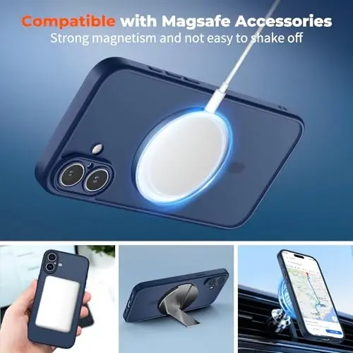 zapica Чехол с магнитом для iPhone 16, усовершенствованный [кнопка управления камерой] [полная защита камеры] [с 1 защитным стеклом], полупрозрачный матовый противоударный защитный чехол для телефона, сапфирово-синий - 3