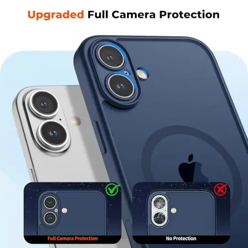 zapica Чехол с магнитом для iPhone 16, усовершенствованный [кнопка управления камерой] [полная защита камеры] [с 1 защитным стеклом], полупрозрачный матовый противоударный защитный чехол для телефона, сапфирово-синий - 5