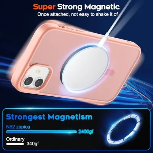zapica Magnetic for iPhone 11 Phone Case, [Compatible with MagSafe] [Military Grade Drop Protection] Translucent Matte Shockproof Anti-Scratch Phone Case, Light Pink - 3