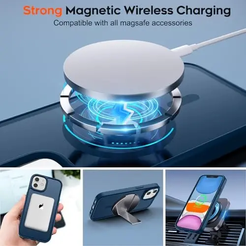 zapica Magnetic for iPhone 11 Phone Case, [Compatible with MagSafe] [Military Grade Drop Protection] Translucent Matte Shockproof Anti-Scratch Phone Cover, Dark Blue - 4