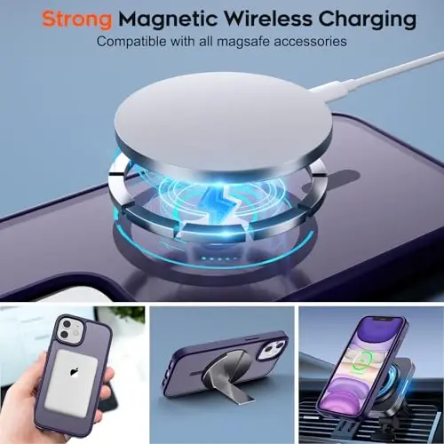 zapica Magnetic for iPhone 11 Phone Case, [Compatible with MagSafe] [Military Grade Drop Protection] Translucent Matte Shockproof Anti-Scratch Phone Cover, Dark Purple - 4