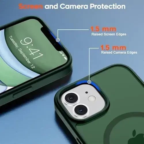 zapica iPhone 11 uchun magnitli telefon g‘ilofi, [MagSafe bilan mos] [Harbiy darajadagi tushishdan himoya] Yarim shaffof matli zarbga chidamli tirnalishga qarshi telefon g‘ilofi, o‘rmon yashili - 6