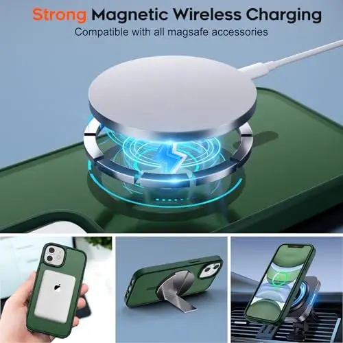 zapica iPhone 11 uchun magnitli telefon g‘ilofi, [MagSafe bilan mos] [Harbiy darajadagi tushishdan himoya] Yarim shaffof matli zarbga chidamli tirnalishga qarshi telefon g‘ilofi, o‘rmon yashili - 4