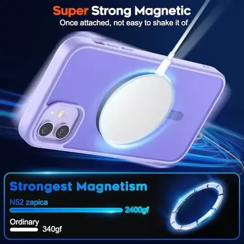 zapica iPhone 11 uchun magnitli telefon g‘ilofi, [MagSafe bilan mos] [Harbiy darajadagi tushishdan himoya] Yarim shaffof mato zarbaga chidamli tirnalishga qarshi telefon g‘ilofi, och binafsha - 3