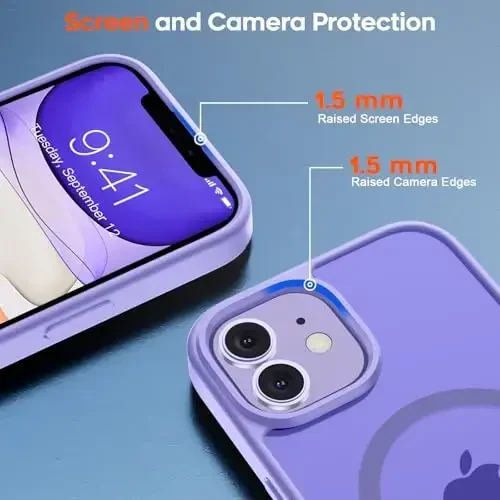 zapica iPhone 11 uchun magnitli telefon g‘ilofi, [MagSafe bilan mos] [Harbiy darajadagi tushishdan himoya] Yarim shaffof mato zarbaga chidamli tirnalishga qarshi telefon g‘ilofi, och binafsha - 6