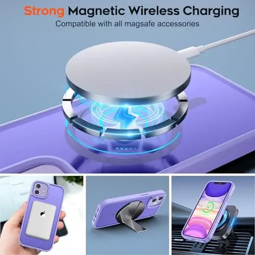 zapica iPhone 11 uchun magnitli telefon g‘ilofi, [MagSafe bilan mos] [Harbiy darajadagi tushishdan himoya] Yarim shaffof mato zarbaga chidamli tirnalishga qarshi telefon g‘ilofi, och binafsha - 4
