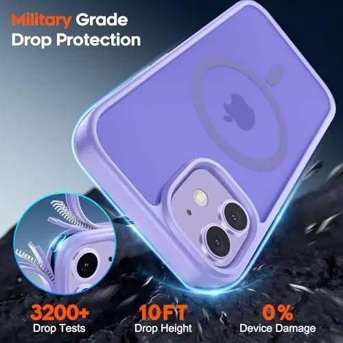 zapica iPhone 11 uchun magnitli telefon g‘ilofi, [MagSafe bilan mos] [Harbiy darajadagi tushishdan himoya] Yarim shaffof mato zarbaga chidamli tirnalishga qarshi telefon g‘ilofi, och binafsha - 5