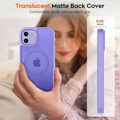 zapica iPhone 11 uchun magnitli telefon g‘ilofi, [MagSafe bilan mos] [Harbiy darajadagi tushishdan himoya] Yarim shaffof mato zarbaga chidamli tirnalishga qarshi telefon g‘ilofi, och binafsha - 7