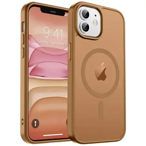 zapica iPhone 11 uchun magnitli telefon g‘ilofi, [MagSafe bilan mos] [Harbiy darajadagi tushishdan himoya] Yarim shaffof mato zarbga chidamli tirnalishga qarshi telefon g‘ilofi, jigarrang 