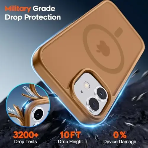 zapica iPhone 11 uchun magnitli telefon g‘ilofi, [MagSafe bilan mos] [Harbiy darajadagi tushishdan himoya] Yarim shaffof mato zarbga chidamli tirnalishga qarshi telefon g‘ilofi, jigarrang - 5