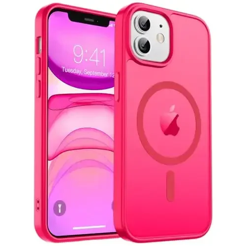 zapica iPhone 11 uchun magnitli telefon qutisi, [MagSafe bilan mos] [Harbiy darajadagi tushishdan himoya] yarim shaffof mat zarbga chidamli tirnalishga qarshi telefon qutisi, toʻq pushti - 1